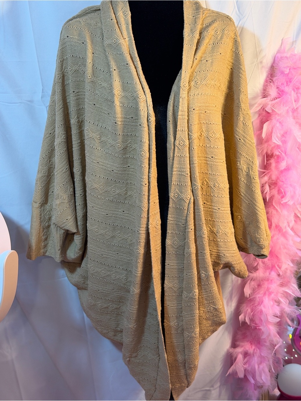 SHEIN Tan Open-Front Knit Shawl Cardigan